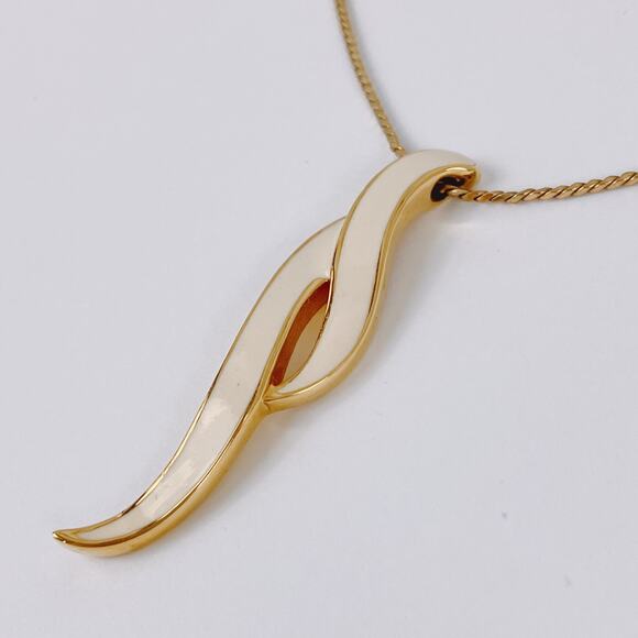 Vintage Signed Monet Necklace Modernist Cream Enamel Gold Tone 1980s - Picture 12 of 13